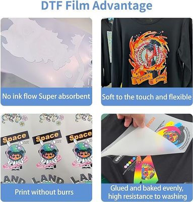 DTF 転送フィルム 75mic カスタムTシャツのための柔らかい柔軟で長持ちするプリント